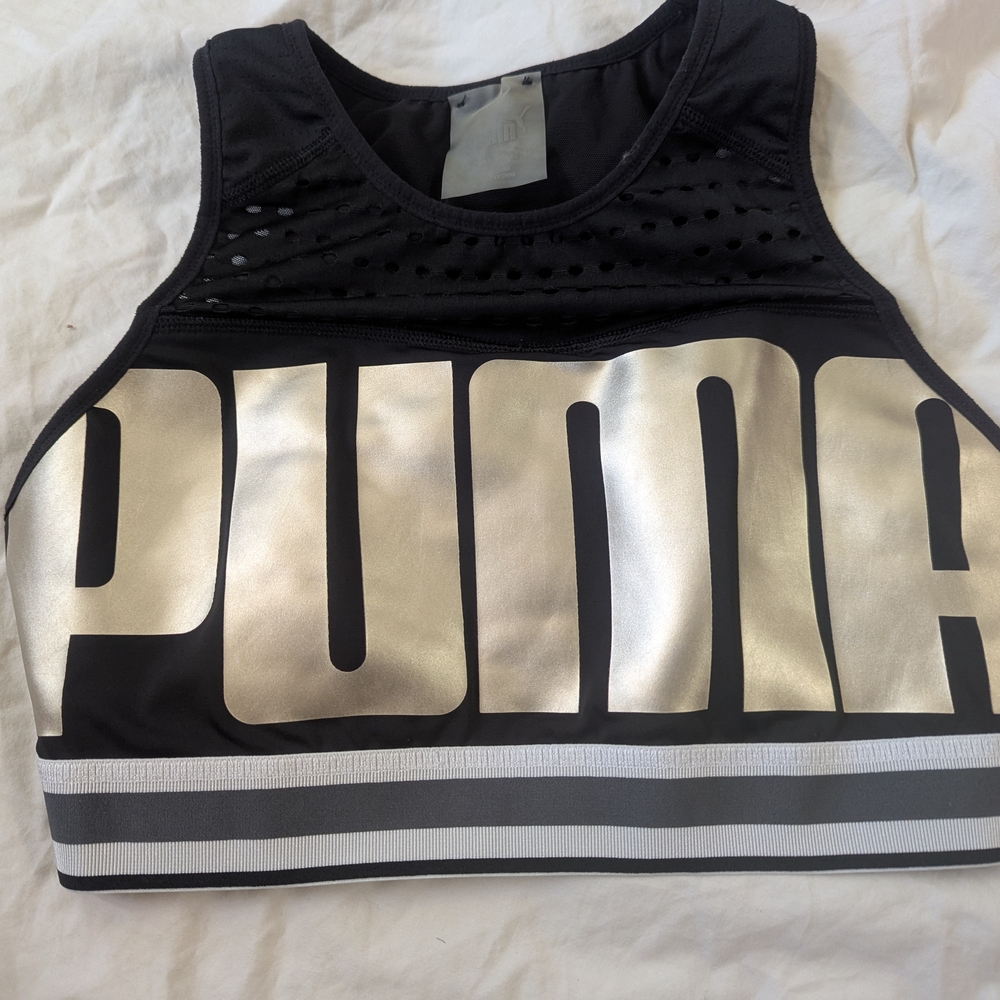 Puma Black and Silver Graphic Crop Tank Top